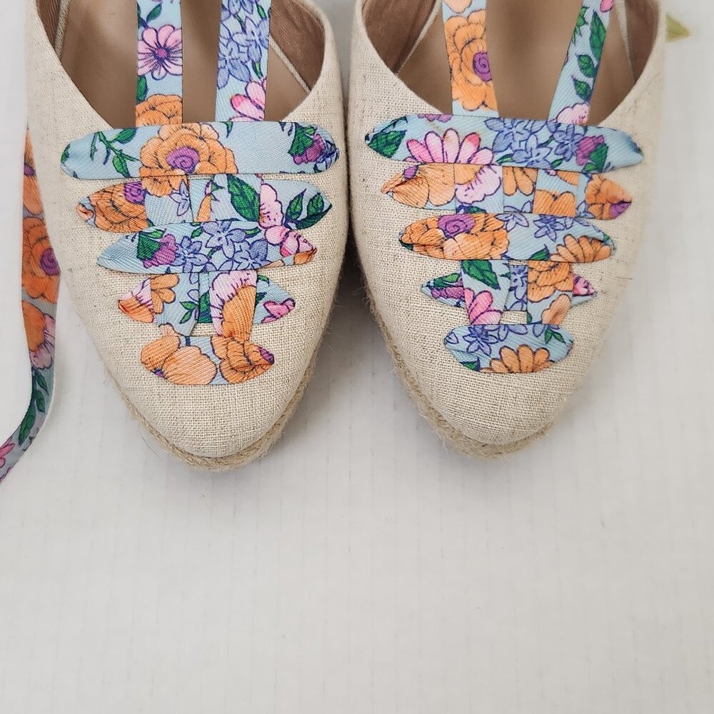Crown & Ivy Size 10 Lawndale Lace up Floral Print Espadrille Wedge Sandals - Picture 3 of 6